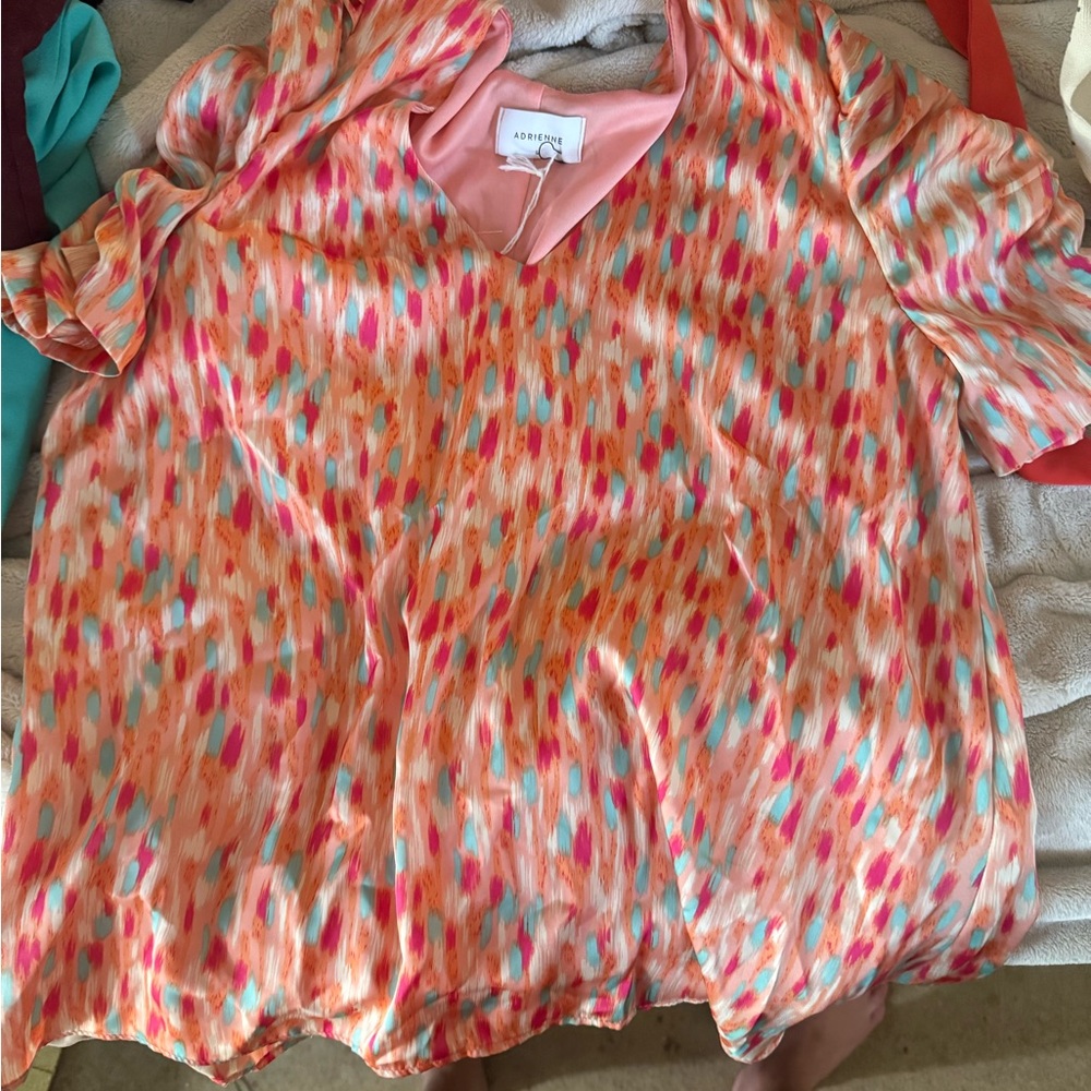 Adrienne Orange and Pink Ruffled Blouse